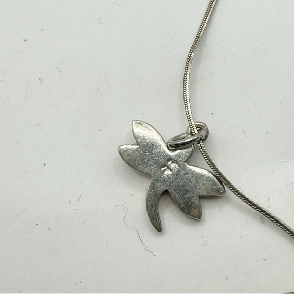 Sterling silver dragonfly necklace with opal inlay wings whimsical art nouveau - Picture 5 of 9